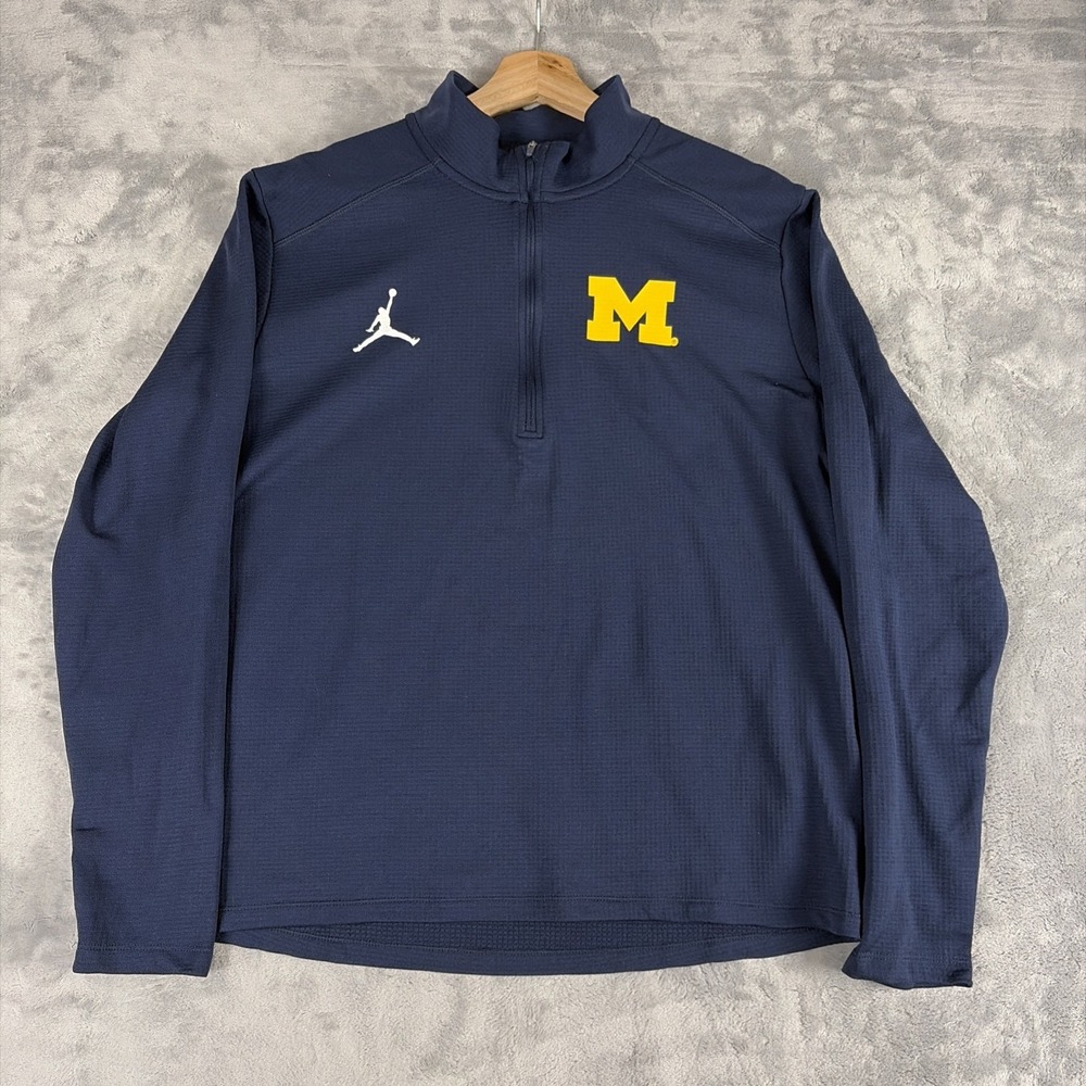 Jordan Michigan Wolverines Mens Large Blue 1/4 Zip Pullover Dri-Fit Nike NCAA